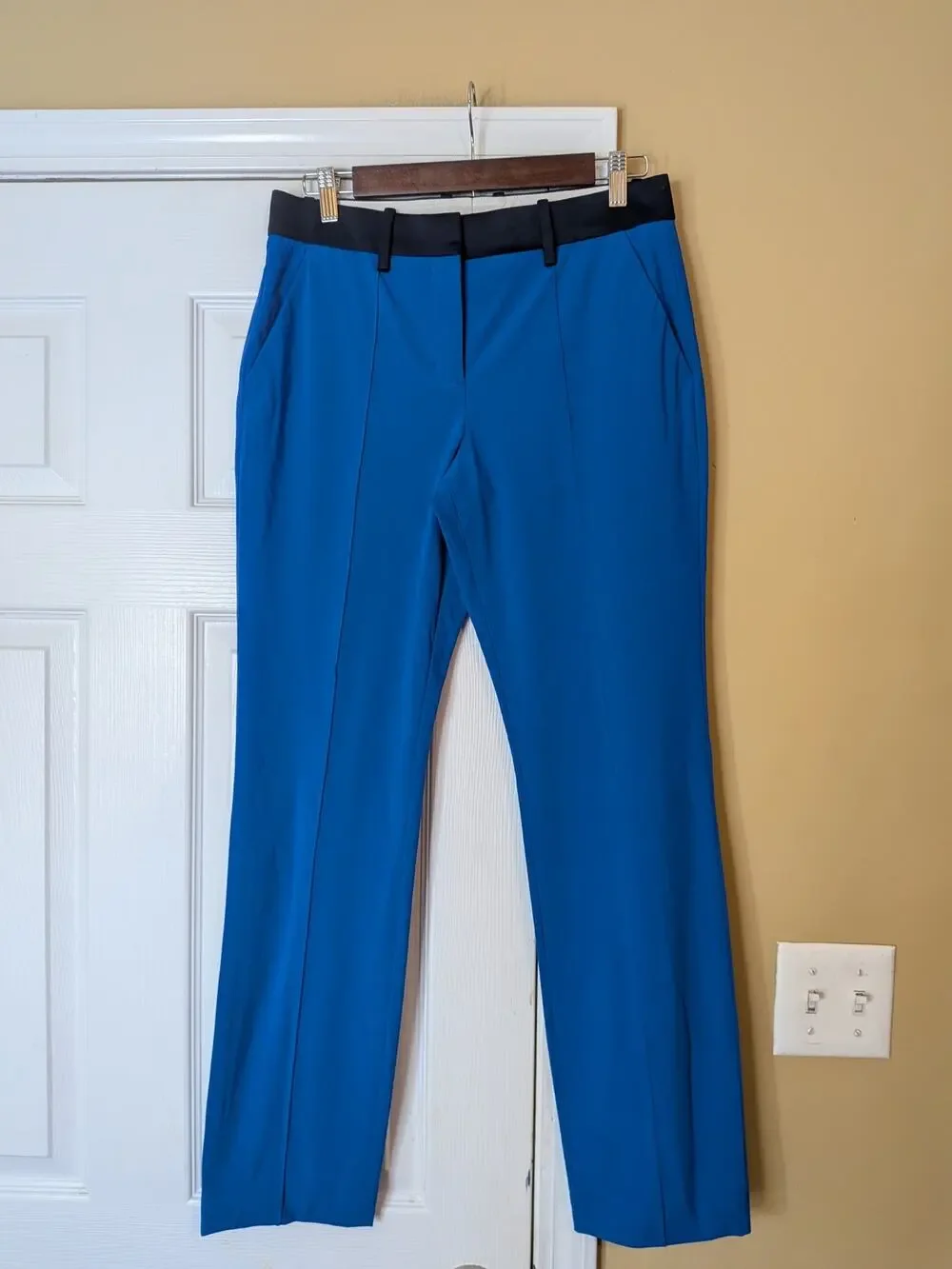 Tory Burch Sport Colorblock Tailored Straight Leg Pants Blue Black Size 4 NWT